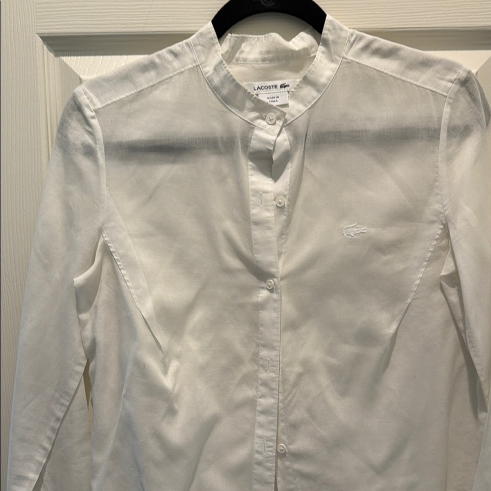 Lacoste women’s cotton Blouse with  Band Collar. Sz 36. Exc condition